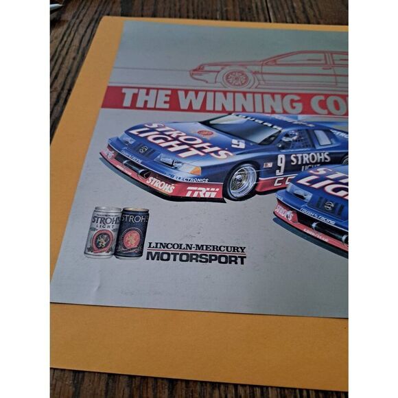 1989 Stroh Light Cougar Racing Card Pete Halsmer Wally Dallenbach Jr 8x11 Nascar - Picture 2 of 3